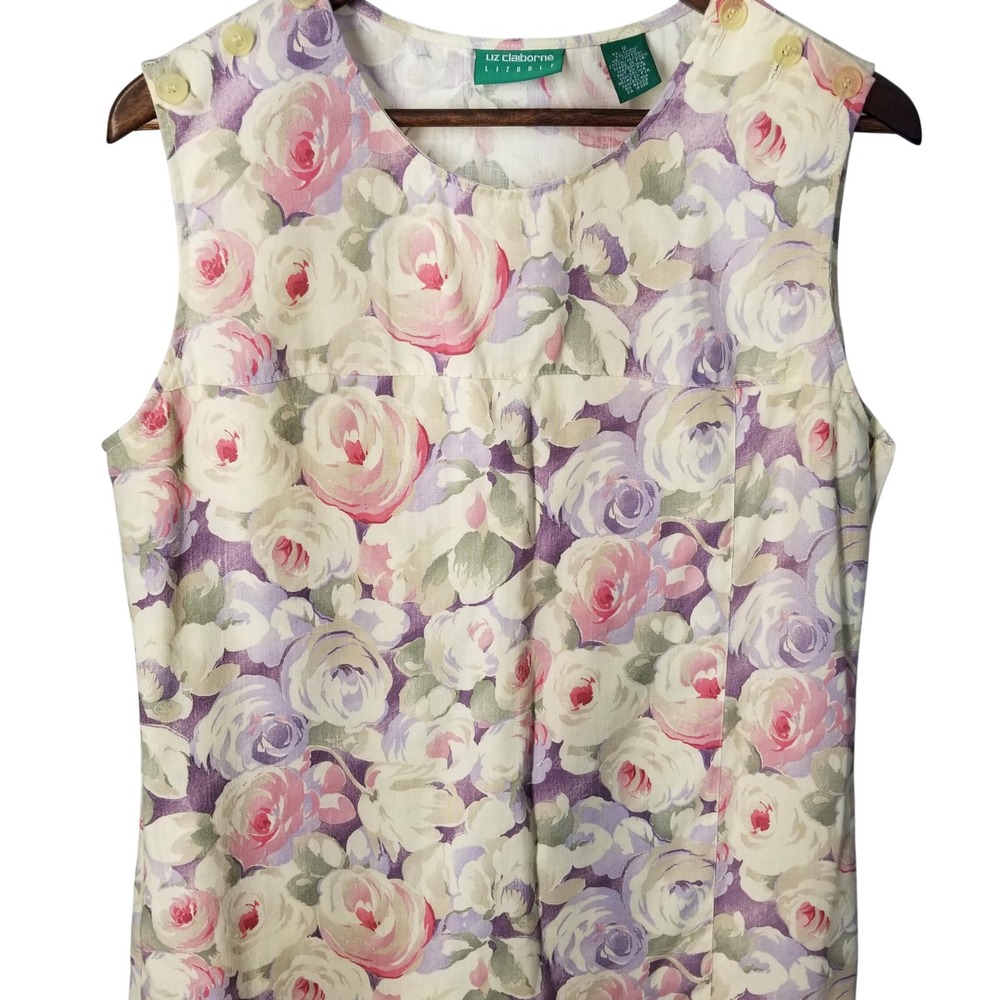 Liz Claiborne Lizgolf Vintage Floral Linen Blend Shift Skort Purple Pink Size 12 - Picture 3 of 12